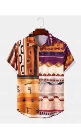 Mens Tribal Ornament Patchwork Print Short Sleeve All Matched Shirts