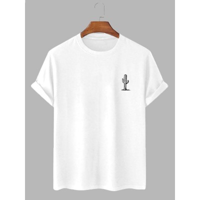 Men's Cactus Pattern Simple Short Sleeve T-Shirt