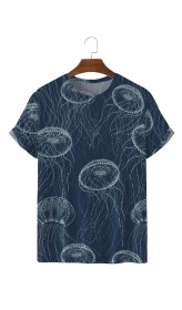 Men's Jellyfish Navy Print Casual Short Sleeve T-Shirt